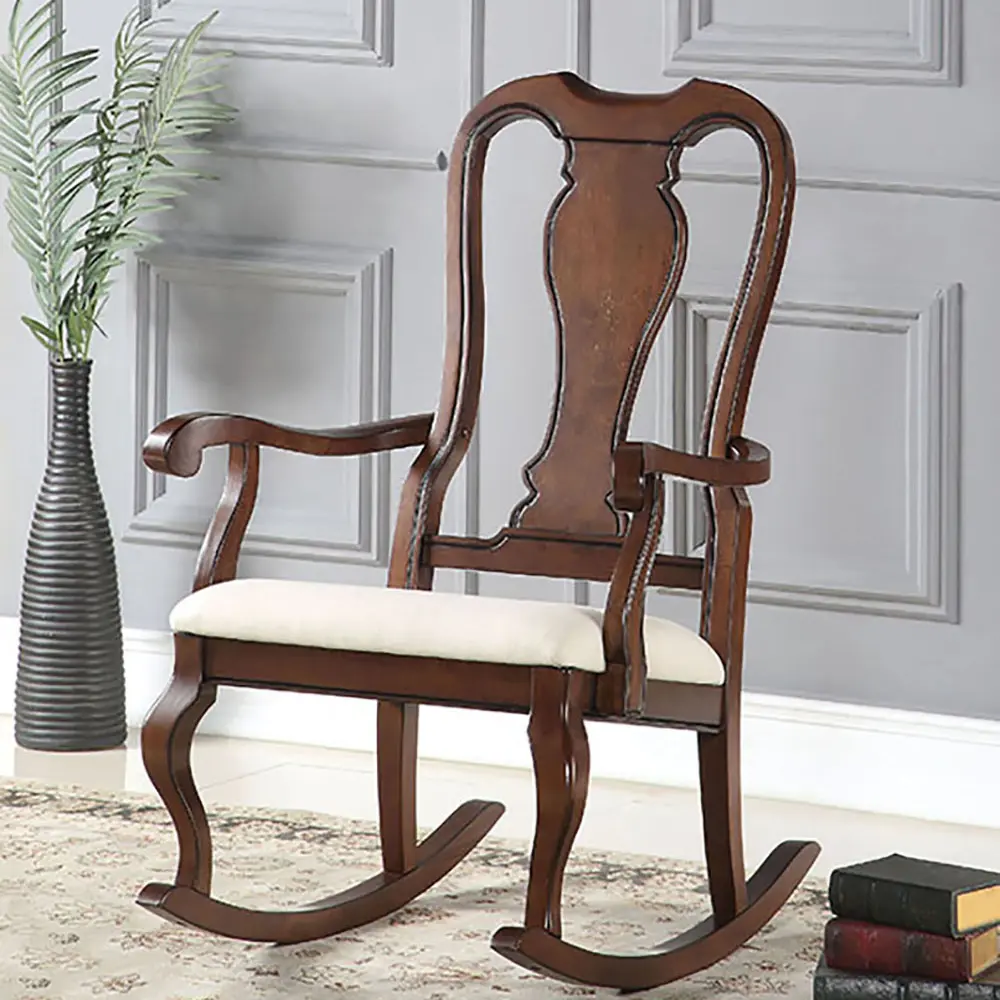 kaelin rocking chair Beige and Cherry Queen Anne Back Rocking Chair