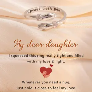modmints Adjustable Hug Shape Artificial Gemstone Ring, Sentimental Daughter Gift with Message Card, Jewelry for Emotional Connection