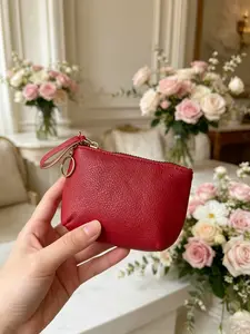 Women's Leather Coin Purse Keychain Wristlet Wallet, Zipper Closure Design, Multiple Colors Available, Keychain Included, Ideal Gift for Women