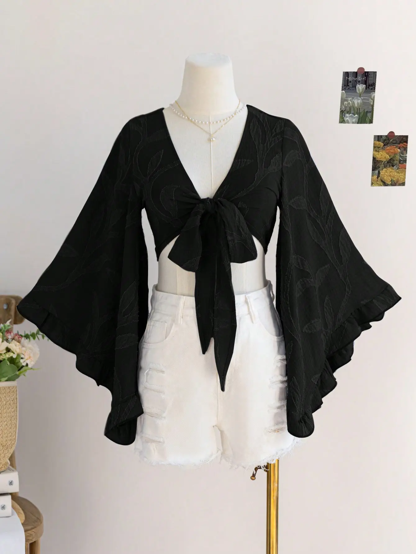 Women’s Brown Boho Tie Front Blouse, Ruffle Flare Sleeve Festival Top for Women, Music Festival Vacation Outfit, Western Chic Shirt, country concert outfit women, vacation blouse women