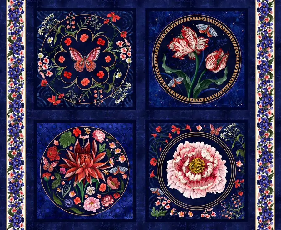 Fabric Blank Quilting Cameo Appearance Navy Pillow Blocks 36" Panel 4659B-77