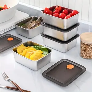 3/6 Counts Reusable Square Lunch Box,Stainless Steel Food Storage Box with Lid, Food Container for Fruit Snack Vegetable Meat, Stainless Steel Containers