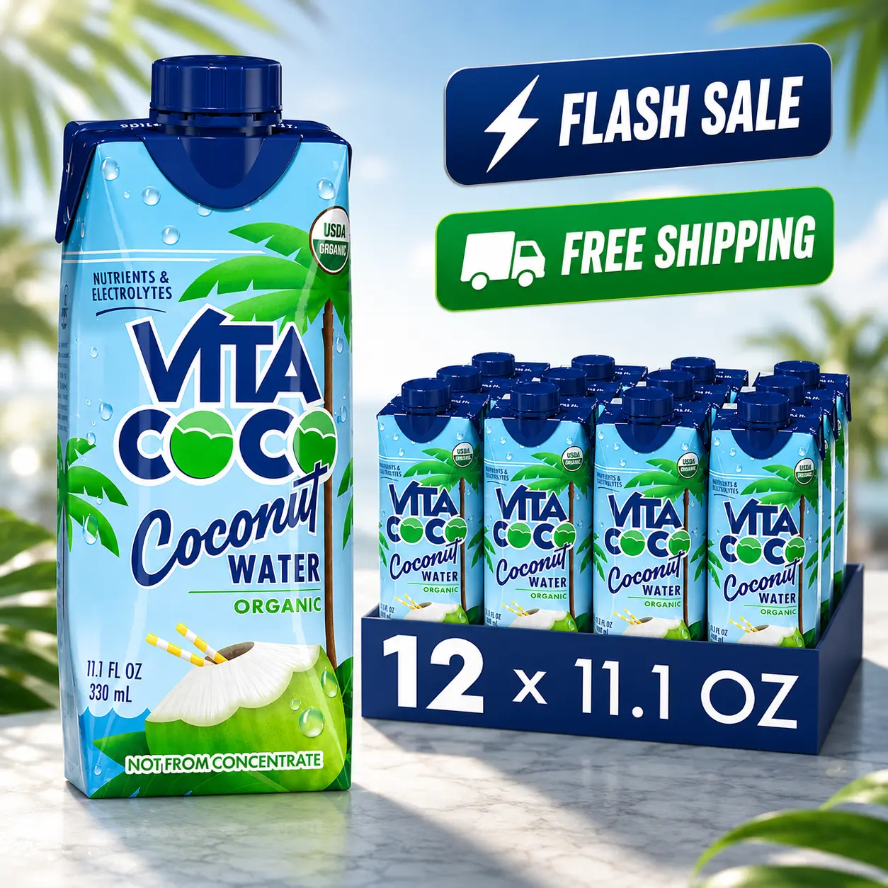 Vita Coco Coconut Water, Pure Organic | Refreshing Coconut Taste | Natural Electrolytes | Vital Nutrients | 11.1 Oz (Pack Of 12)