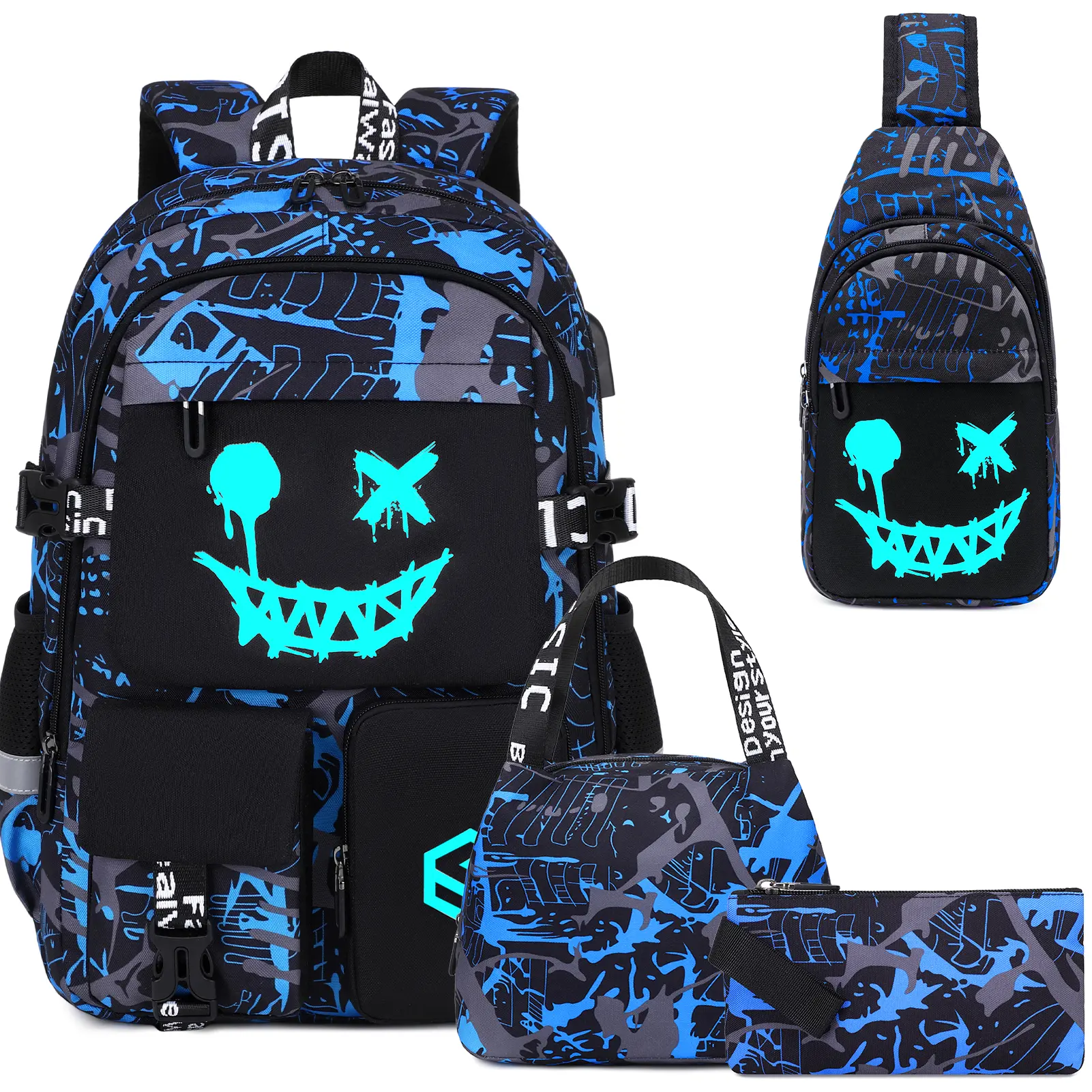 SIMILOVE Boys Backpack, 4PCS Cool Luminous Gamer School Backpacks for Boys with Sling Bag & Lunch Bag Pencil Case, Kids Backpack Kindergarten Elementary Middle School Book Bags for Teen Boy Children backtoschool