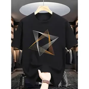 [Summer T-Shirt] Unique Geometric Print Men's Summer T-Shirt| Casual Round Neck, Short Sleeve, Polyester Blend, Machine Washable
