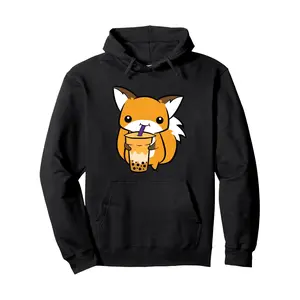 Men's Hoodies  Hoodie  Cute Fox With Bubble Tea For Men Pullover Hoodie