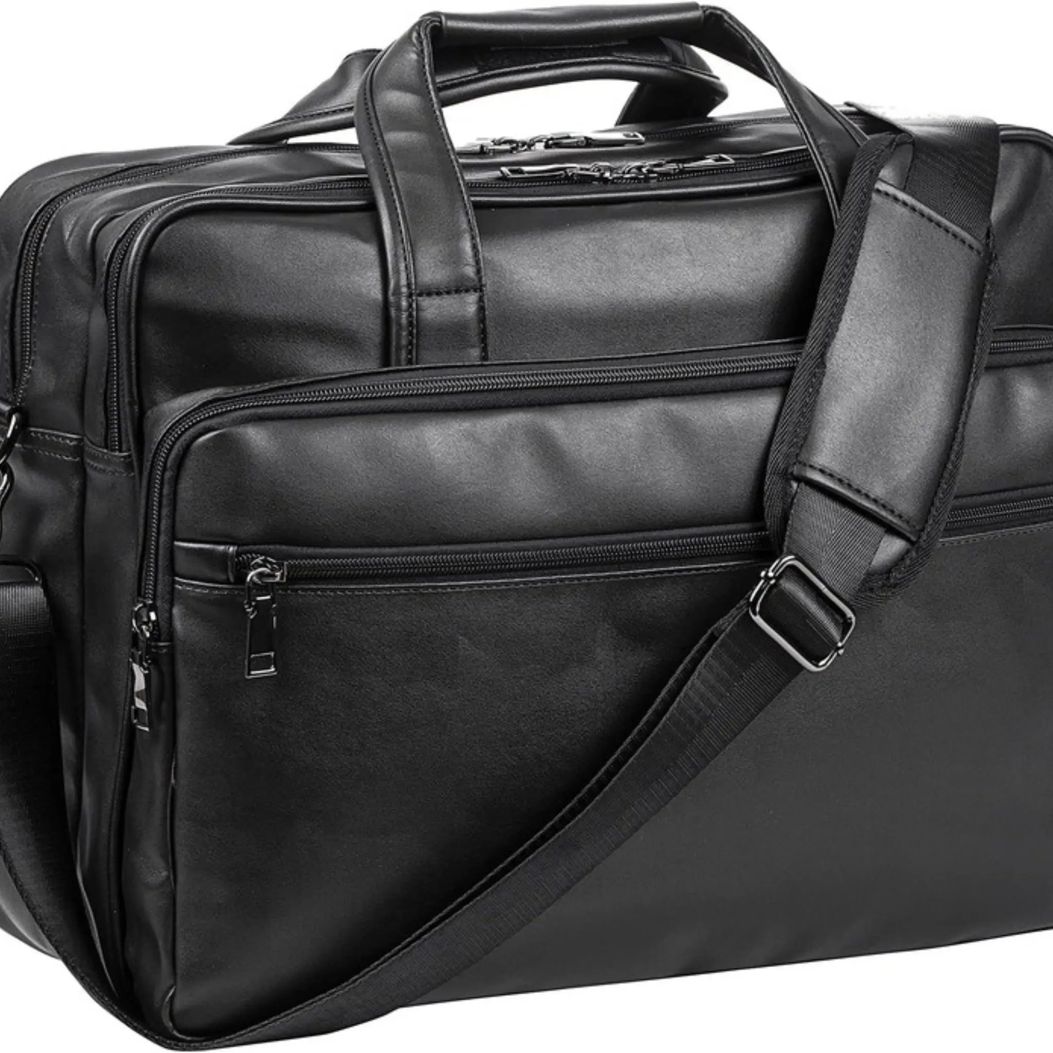 FR Fashion Co. 15" Mens Water-Resistant Vegan Leather Laptop Messenger Bag with Removable Strap & Multi-Compartment for Travel & Work