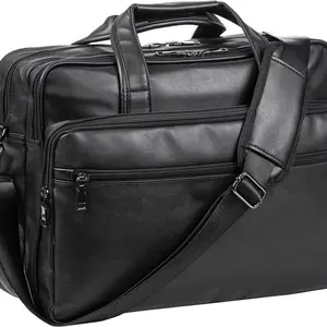 FR Fashion Co. 15" Mens Water-Resistant Vegan Leather Laptop Messenger Bag with Removable Strap & Multi-Compartment for Travel & Work