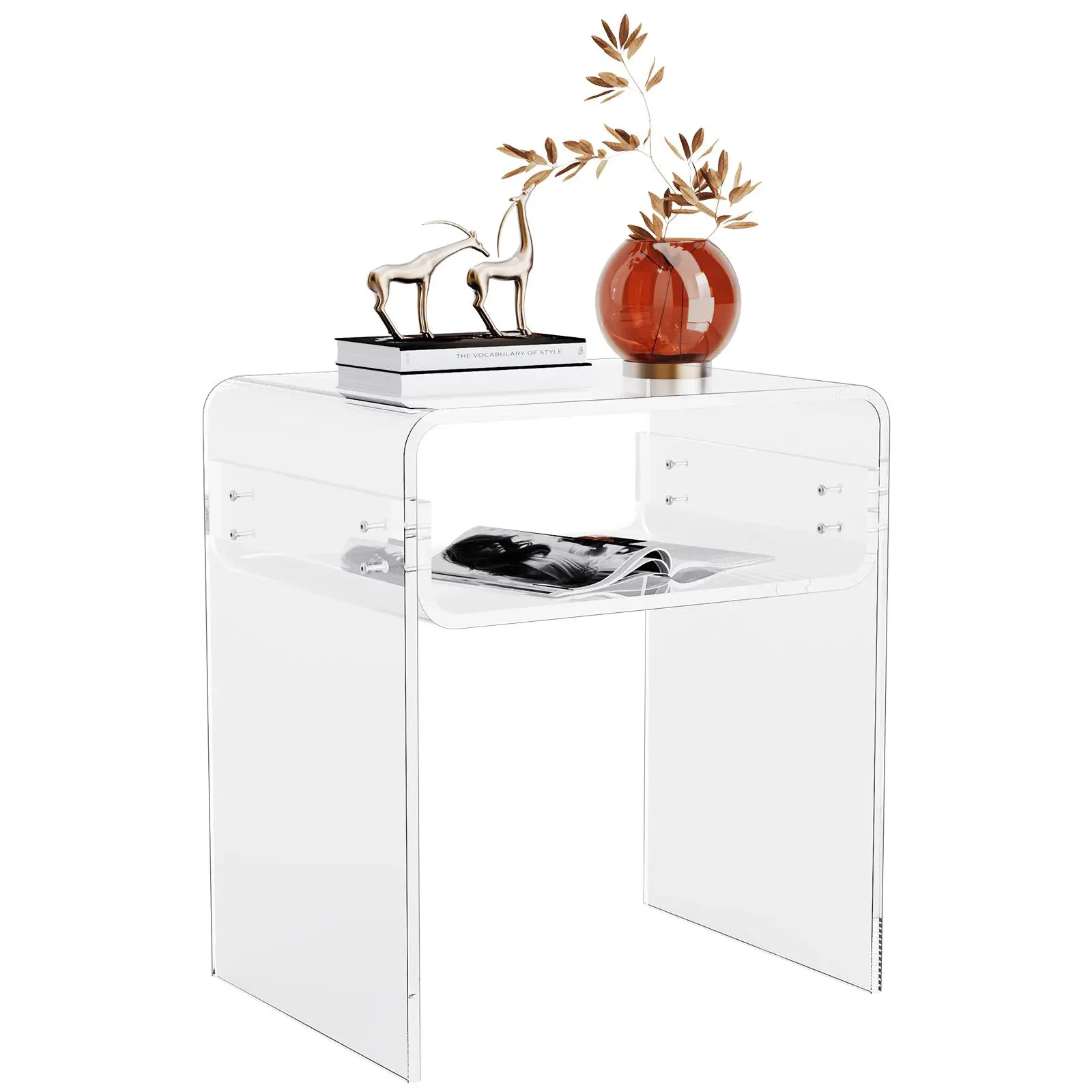 【SummerFinds】Orange Acrylic 2-Tier Nightstand & End Table | Small Space Side Table with Storage | Easy Assembly Clear Coffee Table for Bedroom
