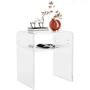 【DealsForYouDays】Orange Acrylic 2-Tier Nightstand & End Table | Small Space Side Table with Storage | Easy Assembly Clear Coffee Table for Bedroom