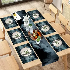 2D flat printing, 5-piece/7-piece Halloween pumpkin head table flag placemat set, dark smoke bat dining table fabric decoration set, indoor and outdoor festive atmosphere home decoration, kitchen and restaurant daily decoration