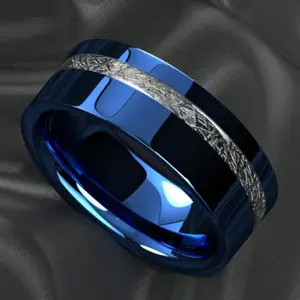 8mm Meteorite Ring – Blue, Black. Wedding and engagement rings for couples.