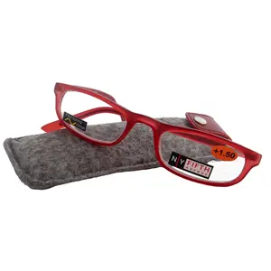 Morgan Premium Reading Glasses High-End Magnifying Readers, Transparent Red, Small Rectangular Frame, Inspired by NY Fifth Avenue Lower nose Unisex Lightweight