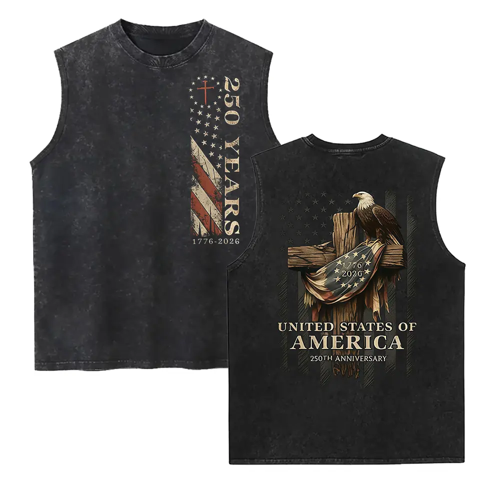 Patriotic Nautical Washed Vest Celebrating 250 Years of Navy Service Featuring American Flag and Eagle Symbo