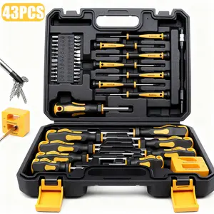43-Piece Magnetic Screwdriver Set with Case, Professional Screwdriver Set Kit with Slotted Phillips Torx Hex Pozidriv & Precision Screwdrivers, Bits, Flexible Extension Shaft & Tool Set Accessories