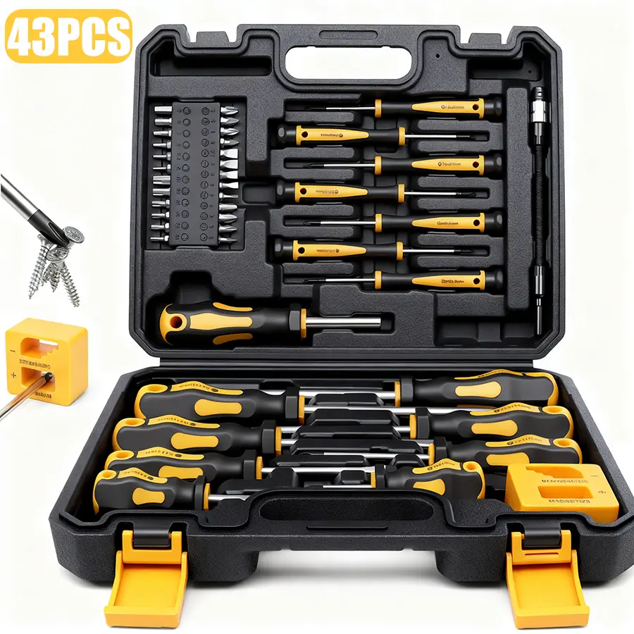 43-Piece Magnetic Screwdriver Set with Case, Professional Screwdriver Set Kit with Slotted Phillips Torx Hex Pozidriv & Precision Screwdrivers, Bits, Flexible Extension Shaft & Tool Set Accessories#