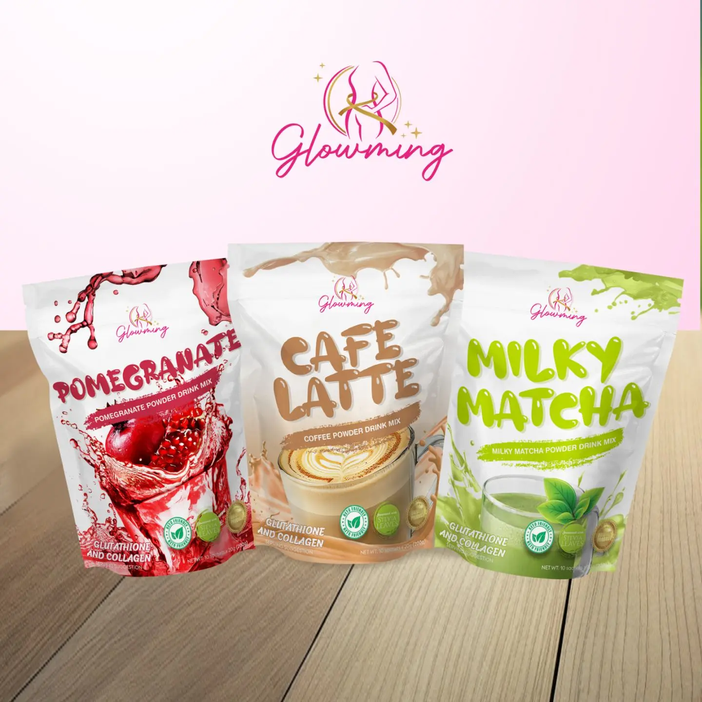 Official Glowming Beauty Drinks - 10 x 20g Sachets per Pouch - Organic,  Gluten Free, GMO Free, Enjoy