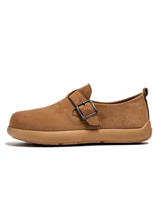 Unisex Trendy Buckle Loafers: Metallic Buckle, Suede Upper, Height Boost. For Daily Outings/Stylish Looks
