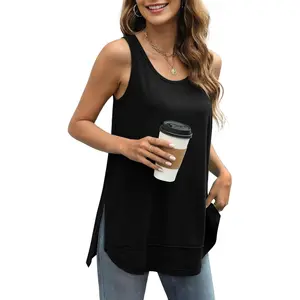 WIHOLL FASHION Loose Fit Tank Tops for Women Scoop Neck Summer Side Split Sleeveless Shirts 2025 Fashion