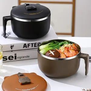 Stainless Steel Instant Noodle Bowl with Lid, 1300ML Large Capacity Ramen Bowl, BPA Free, Portable Fruit Salad Rice Soup Bowl