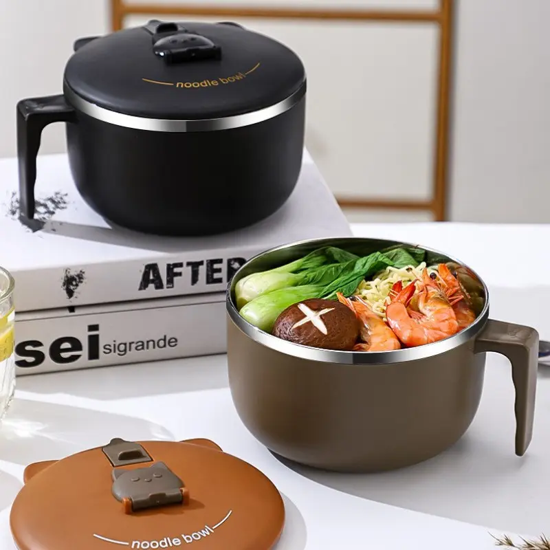 Stainless Steel Metal Bowl Instant Noodle Bowl with Lid, 1300ML Large Capacity Ramen Bowl, BPA Free, Durable, Portable Instant Noodles Bowl Fruit Salad Rice Soup Bowl, Kitchen Bowls, Tableware