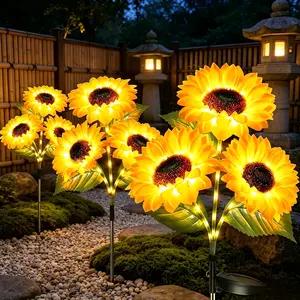 1/3PC Solar Sunflower Garden Lights, 3 Pack Outdoor Waterproof LED Flower Stake Lights for Yard Patio Pathway Decoration，artificial flowers for outside