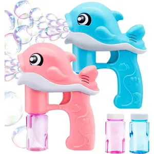 2 Bubble Guns Kit, Whale Automatic Bubble Maker Blower Machine with 4 Solutions for Kids, Summer Toy, Birthday, Outdoor & Indoor Activity, Easter, Valentine Party Favors Multifunctional Bubble Making Machine