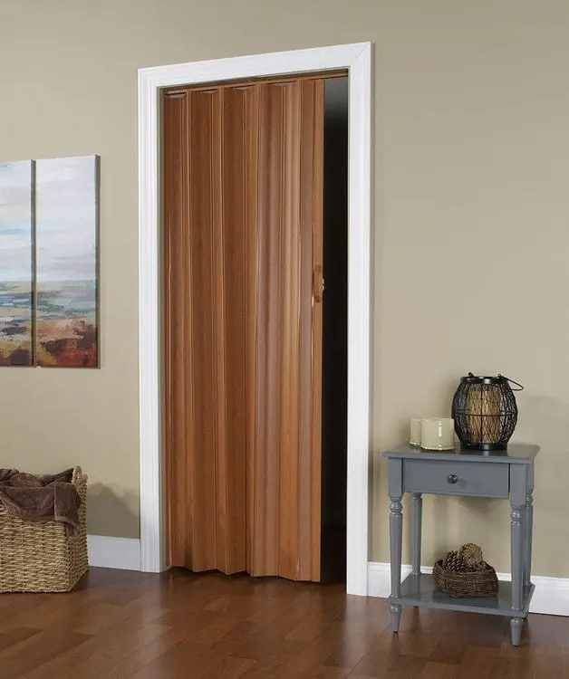 48 x 80 in. Woodgrain Foldable Vinyl Folding Door with Flexible Hinges and Solid Panels for Home Improvement Doors Needs, Flexible Vinyl Hinges