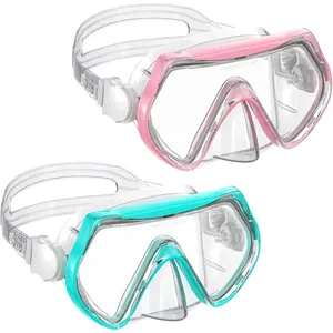 Swim Goggles, Swimming Snorkel Diving Mask with Nose Cover for Youth 6-14 Tempered-Glass Panoramic View