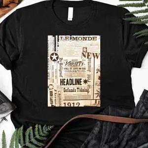 Newspaper Print  Top T-Shirt
