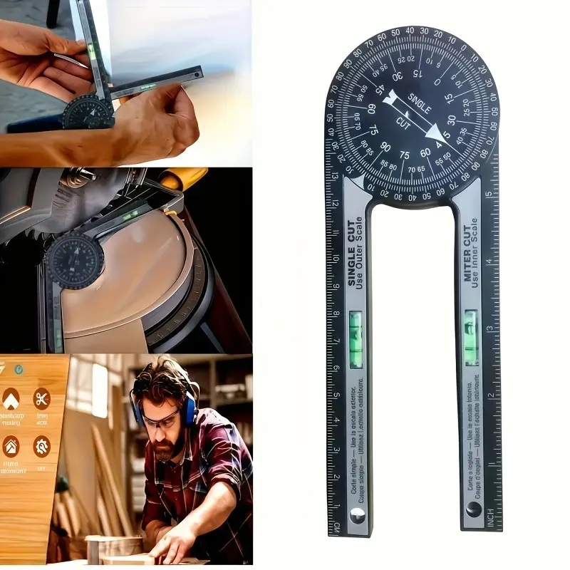 360 Degree Rotating Angle Measurer, Precision Woodworking Tool, Woodworking Square Protractor, Woodworking Measuring Instrument, Ideal for Table Saw, Baseboard Cutting, Home Renovation