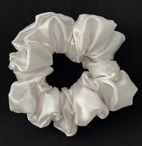 IVORY-XXL Handmade Satin Scrunchie 6 Inches Diameter for All Hair Types Secure Comfortable Hold 100% Satin Hair Accessory
