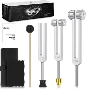 POGOLAB Aluminum Alloy Tuning Forks for Healing Set (128Hz, 256Hz, 512Hz), with Percussion Hammer Mallet, Crystal Base & Storage Pouch, Sound Therapy Instrument for Chakra/Yoga/Meditation,Gifts