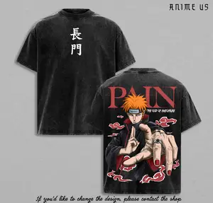 Pain Vintage Washed Naruto Anime Shirt, Nagato God of Amegakure Rinnegan Akatsuki Oversized Manga Graphic Tee Heavyweight Streetwear