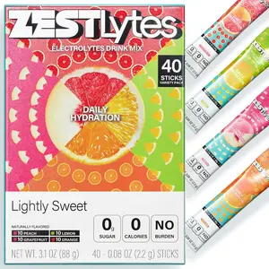 40 Sticks Low Sodium Sugar Free & 0 Calorie Electrolyte Hydration Packets, Lightly Sweet Electrolyte Powder Drink Mix, Liquid Daily IV Flavors  Lemon Orange Peach Grapefruit