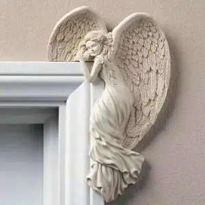 Angel Theme Door Frame Decoration, Heart Winged Angel Figure, No Drilling Design, Fits European Classical or Nordic Style Furniture, Ornaments, Angel Figurine