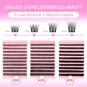 Endless Lashes Boundless Beauty 3 Styles 4 Mixed Lengths Wispy Fluffy Lash Extensions for Makeup Enhancement DIY Natural Look Daily Wear Party Travel Cosmetic 30D 40D 80D Clusters - Eyelash, Eyelashes spikes bottom