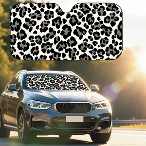 Leopard Print Car Sun Shade for Front Windshield – Stylish UV Protection, Heat Blocking, and Privacy Cover for Cars, Trucks, and SUVs – Easy to Use and Reusable Sunscreen Visor