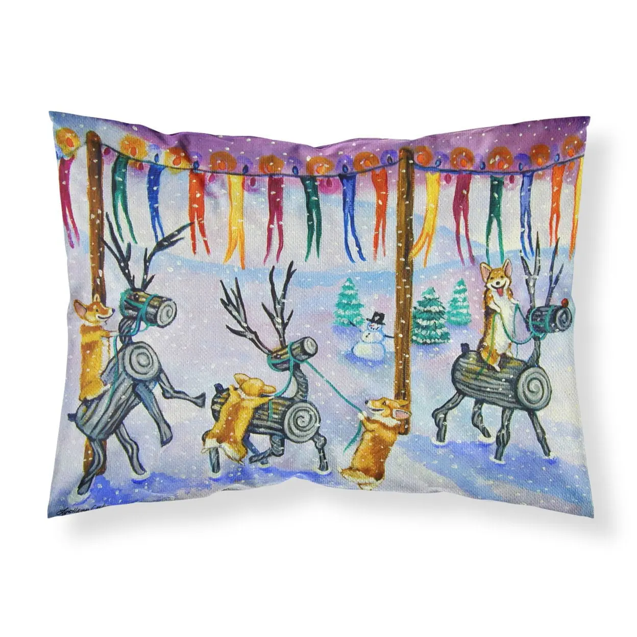 Standard Christmas Fabric Pillowcase - Corgi, Log, Reindeer Race Prints, Breathable Fabric, Machine Washable, Moisture Wicking, No Ironing Home Bedding Linen, Dry Medium