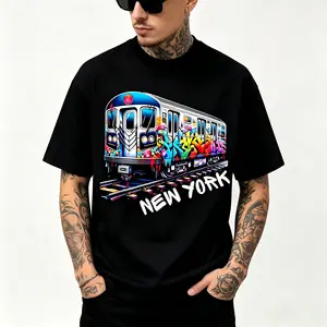 New York Train Graffiti Style NYC Subway Car Retro Vintage T-Shirt for Men & Women - Funny Graphic Tee, Soft Breathable Cotton Crew Neck Short Sleeve, Perfect Birthday Holiday Gift for Everyday Wear, Summer Spring Streetwear, Machine Washable
