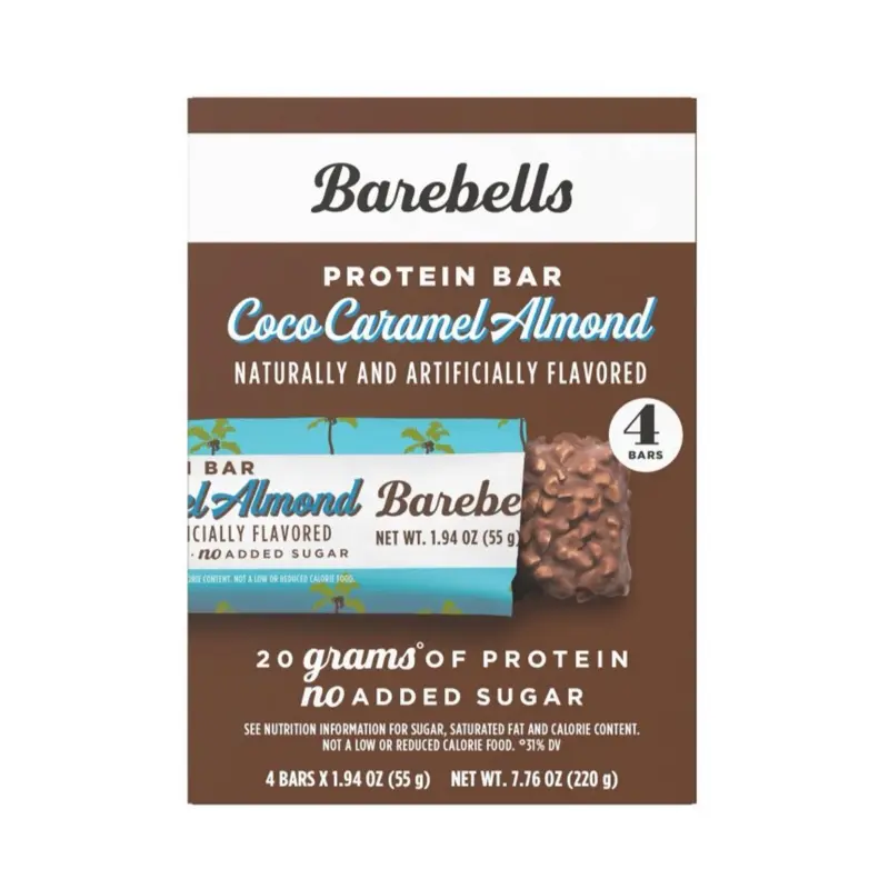 Barbells Protein Bar, Coconut Caramel Almond Flavor, 1 Box (4 Bars, 20g Protein)