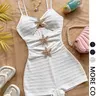 Women's Summer Casual Hollow-Out Starfish Decor Knit Romper Jumpsuits, Feminine Sexy Fitted Spaghetti Straps Textured Sleeveless Solid Playsuit for Beach, Beach Holiday Jumpsuit