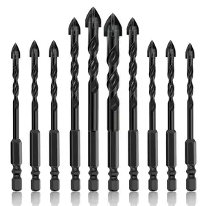 10PCS Masonry Drill Bit Set, 3/16”-1/2” Concrete Drill Bit, Hex Shank Cement Drill Bits Set with Tungsten Carbide Tip for Glass, Metal, Brick, Tile, Concrete,Plastic and Wood tool drillbit Hardware Home