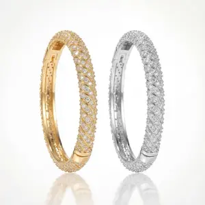 Simulated Diamond Drip Twist Bangle gold plated