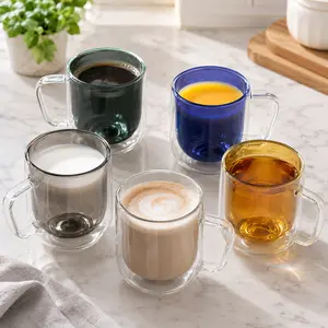 9 ozColorful 5-Piece Double Wall Borosilicate Glass Coffee Mugs with Handles - Insulated, Heat Resistant, Dishwasher Safe, No Condensation, for Hot/Cold Drinks, Stylish Gift for Coffee Loverstrending,day gift ideas,aesthetic Drinkware
