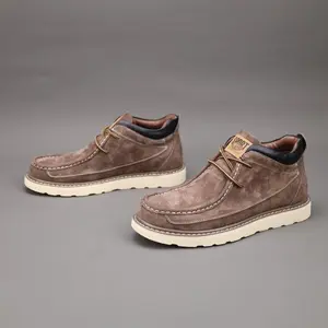 2026 Men's Fashion Oxford Derby Boots - Casual Lace-Up Ankle Boots with Second Layer Cowhide Faux Leather Upper, Synthetic Suede Lining, Rubber Sole for All Seasons - Versatile for Daily Wear, Parties, and Street Style