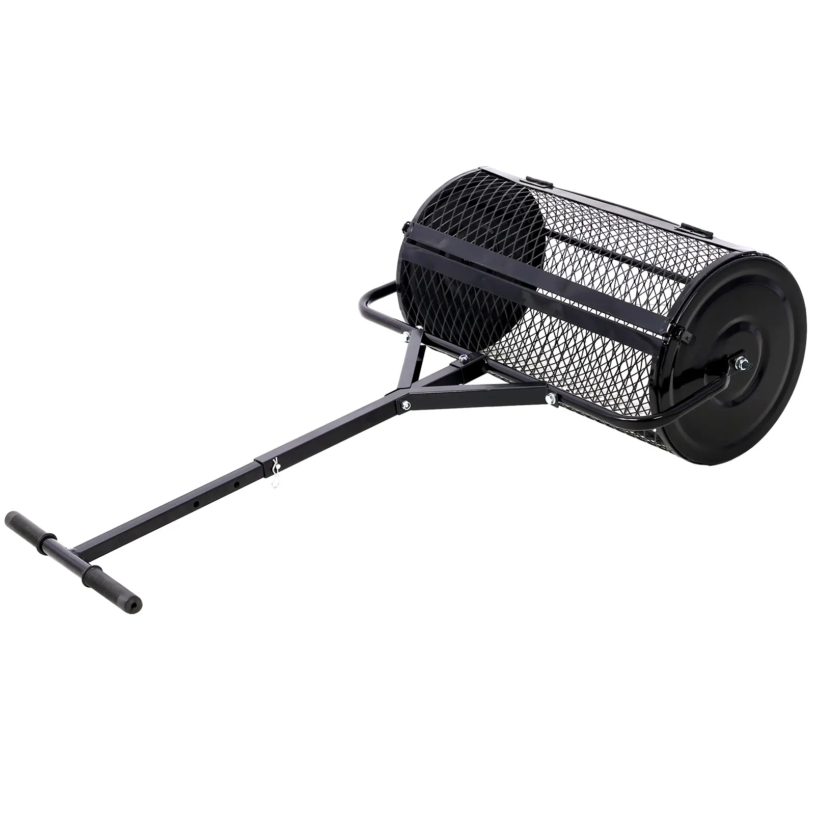 24 in HDMW Steel Peat Moss & Compost Spreader - Black Mesh Basket Roller, Double Latch, T-Handle Hand Tool for Lawn & Garden Mulch, Manure, Landscaping, Dirt, Topsoil Maintenance