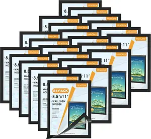 MaxGear Wall Mount Sign Holder 8.5 x 11, Self Adhesive Magnetic Display Picture Frames with Strong Magentic Border and Clear PVC, Document Poster Paper Wall Sign Holder for Home Office Store, 24 Pack