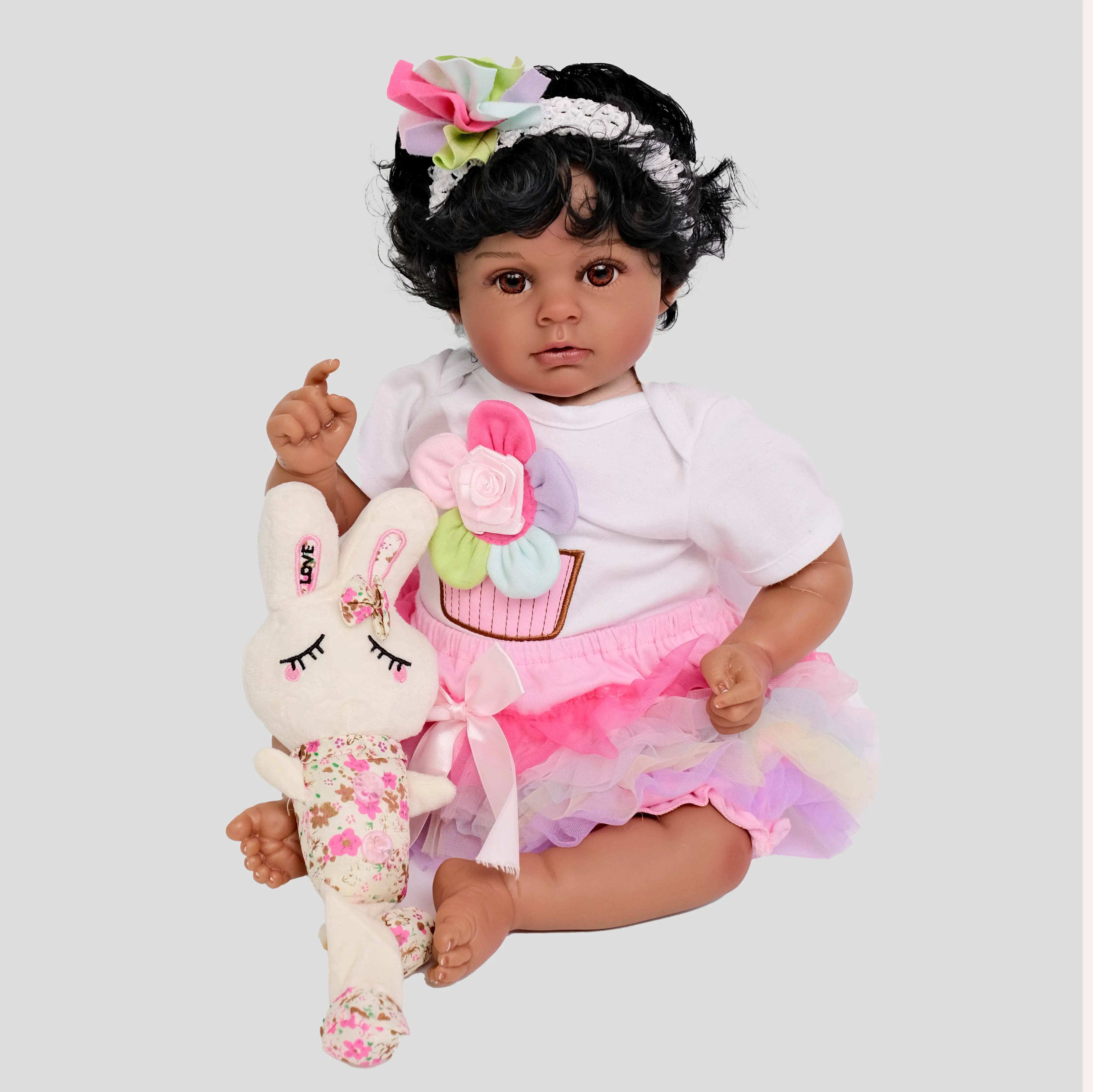 20in Lifelike Newborn Reborn Arianna Baby Doll - African-American, Brown Skin, Rooted Black Curly Hair, Soft Cloth Body, Full Vinyl Limbs, Colorful Outfit, Lightweight, Unisex Names, Soft Cuddly Holiday Gift Toy
