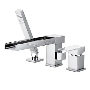 Waterfall Roman Tub Faucets Chrome: Deck Mount Bathroom Bathtub Faucet with Sprayer, Garden Tub Faucet